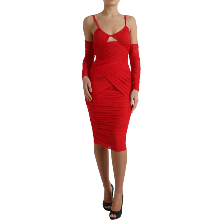 Red Nylon Stretch Cut Out Midi Dress Elastane - Women