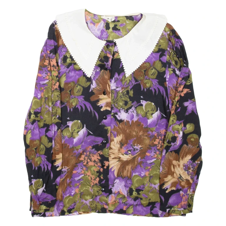 Womens Printed Top Purple Collared Long Sleeve Crazy Pattern M