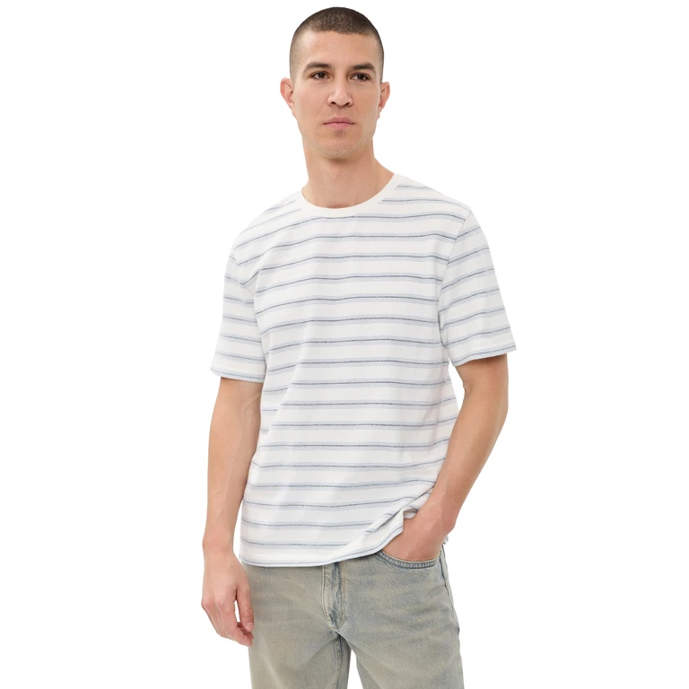 Wax London Stitch Stripe Dean Tee Ecru/Blue L