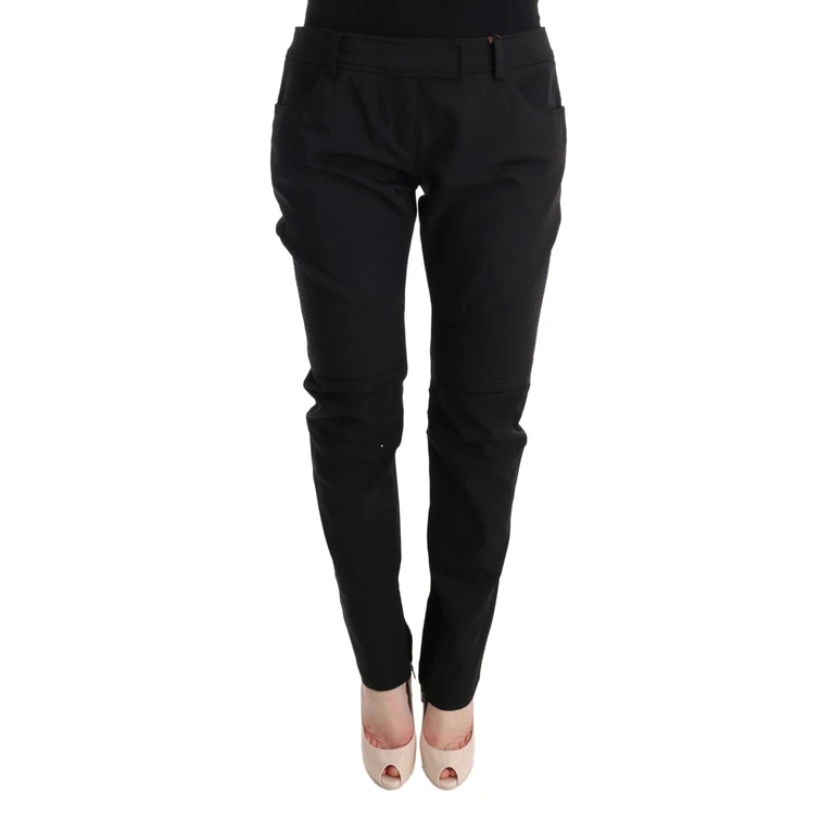 Black Cotton Slim Fit Casual Pants - Women