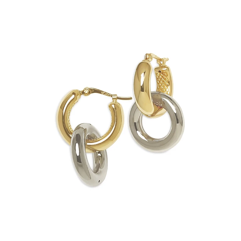 14K White & Yellow Think Chain Link Drop Earrings