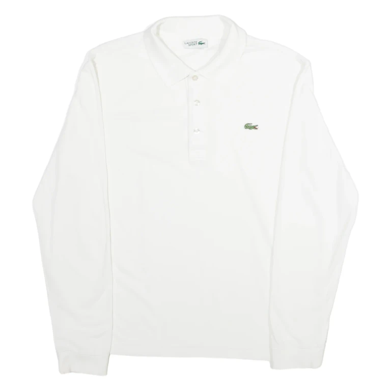 LACOSTE SPORT Mens Polo Shirt White Long Sleeve M