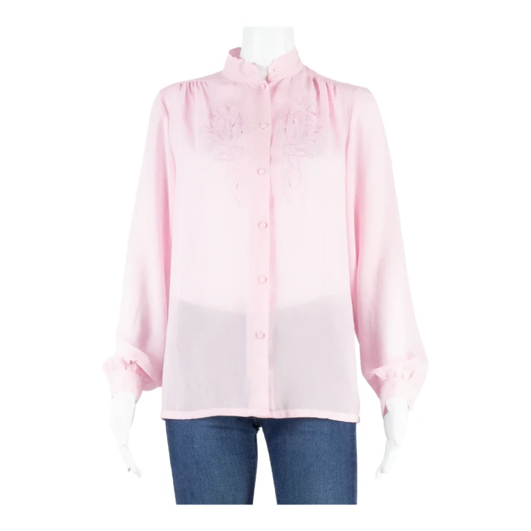 Womens Blouse Pink High Neck Long Sleeve M