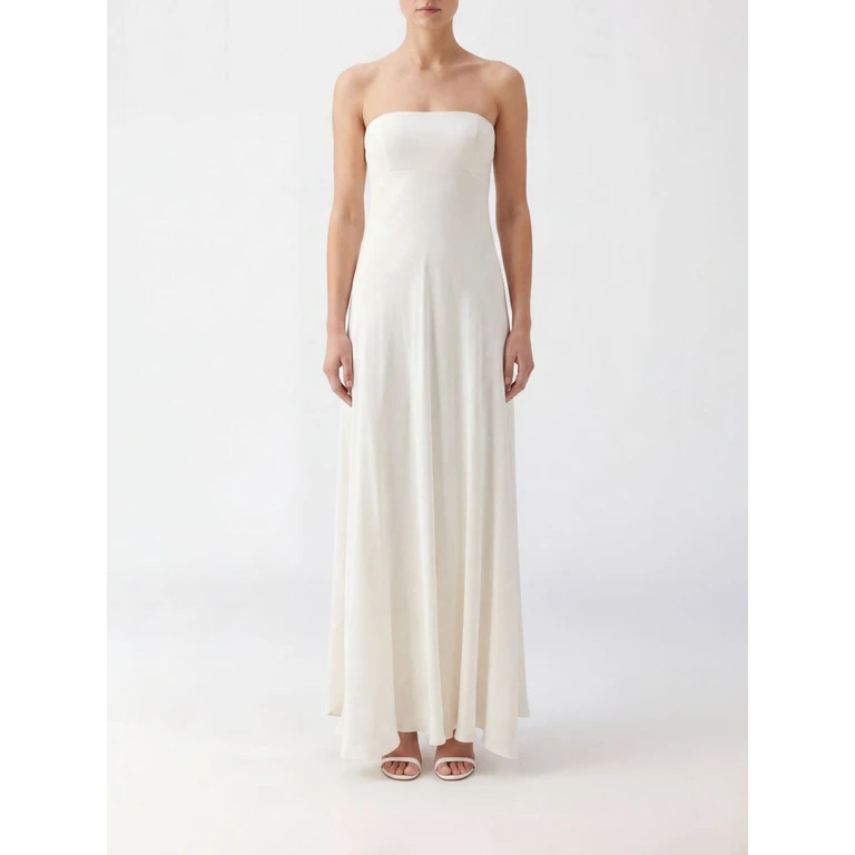 GIOVANNI BEDIN Long Evening Gown in Pure Silk with Straight Neckline and Off-Shoulder Design (GBSS26502LBIANCO)
