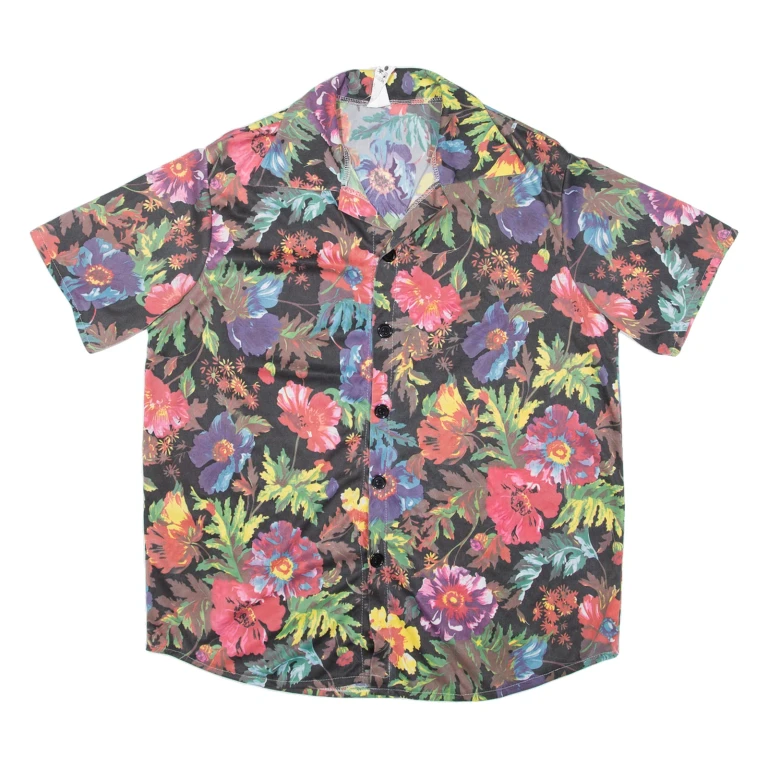 Mens Hawaiian Shirt Black Floral M