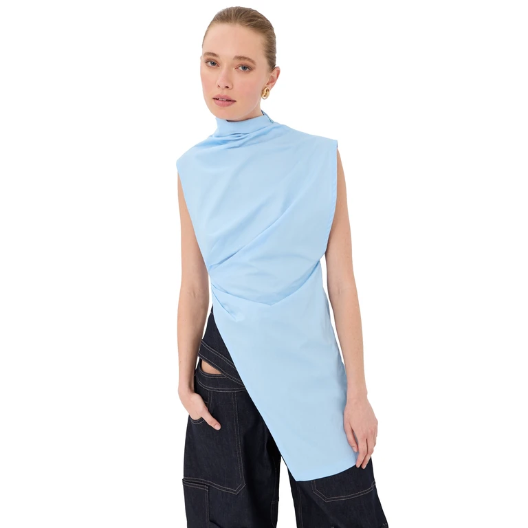 Tolu Coker Asymmetric Drape Blouse Blue XS