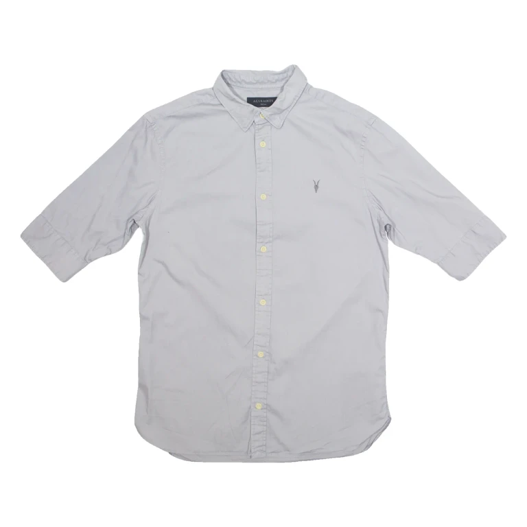 ALL SAINTS Mens Plain Shirt Grey 3/4 Sleeve S