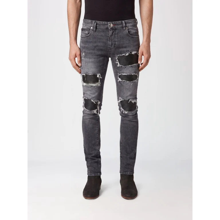 Skinny-Fit Distressed Effect Cotton Denim Jeans (SADCMDT3703PDE004N10VE)
