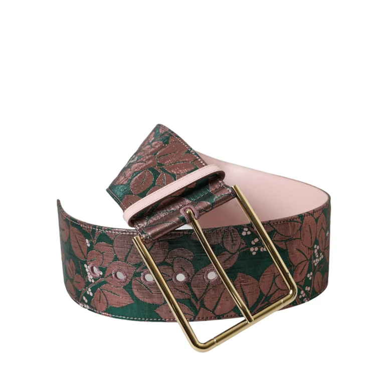 Dolce & Gabbana Multicolor Floral Jacquard Lurex Gold Buckle Belt Polyester - Women
