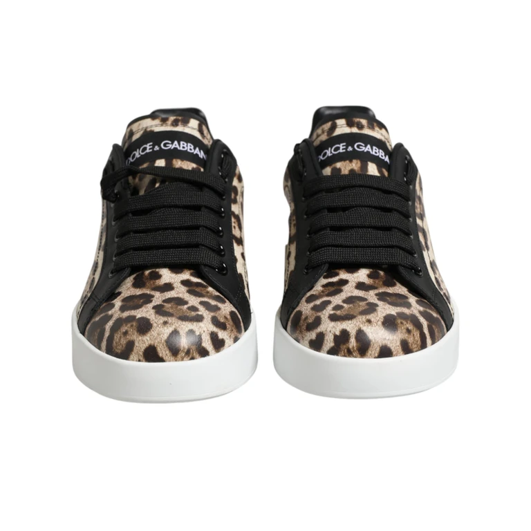 Dolce & Gabbana Brown Leather Leopard Low Top Sneakers Shoes 100lf - Women