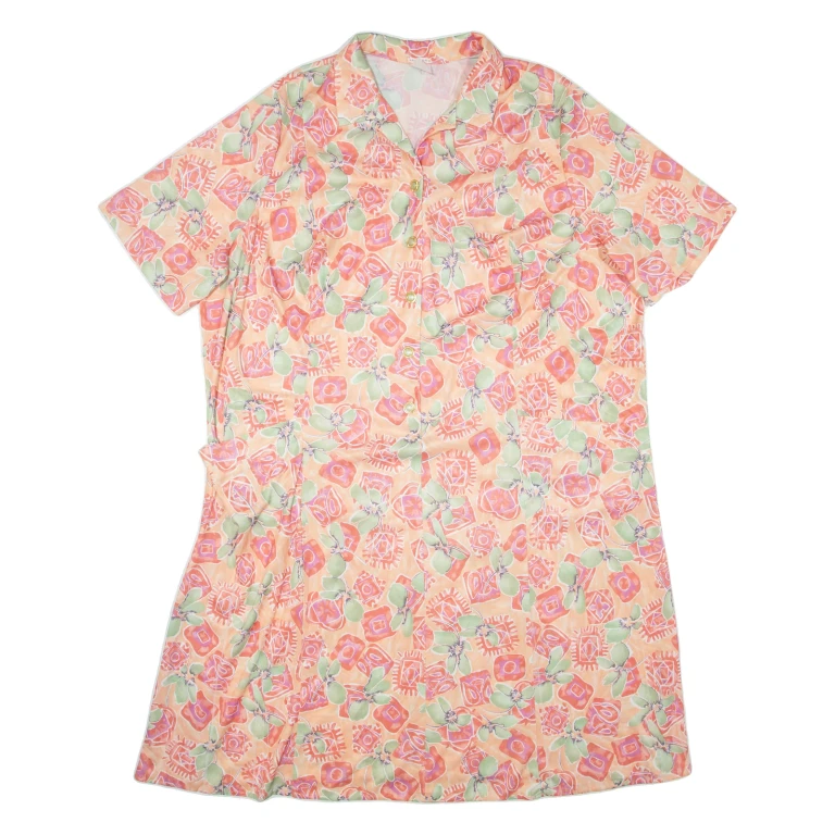 Womens Shirt Dress Orange Viscose Floral Short Sleeve Midi 2XL