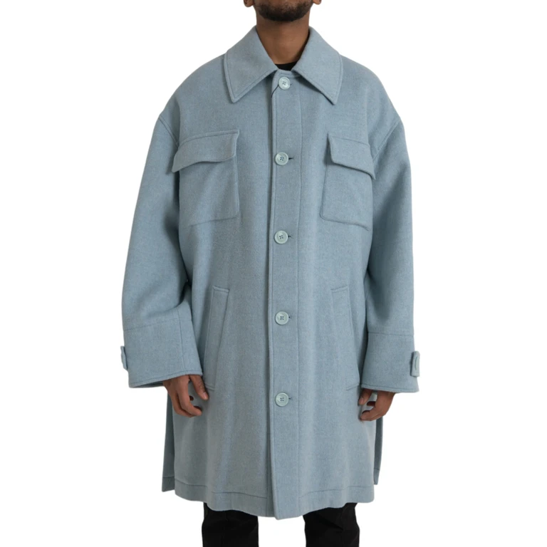Light Blue Wool Button Trench Coat Jacket Virgin Clothing - Men