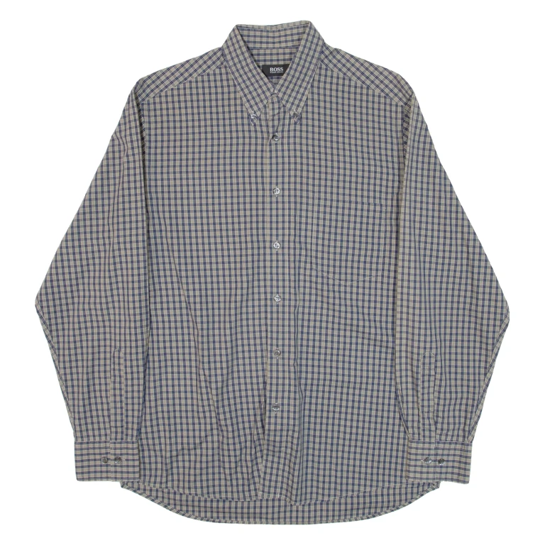 HUGO BOSS Mens Shirt Blue Check Long Sleeve L (LL2-220724-7784)
