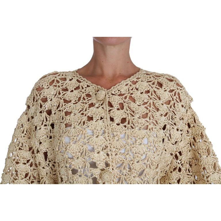 Dolce & Gabbana Beige Cardigan Crochet Knitted Raffia Sweater Viscose Clothing - Women
