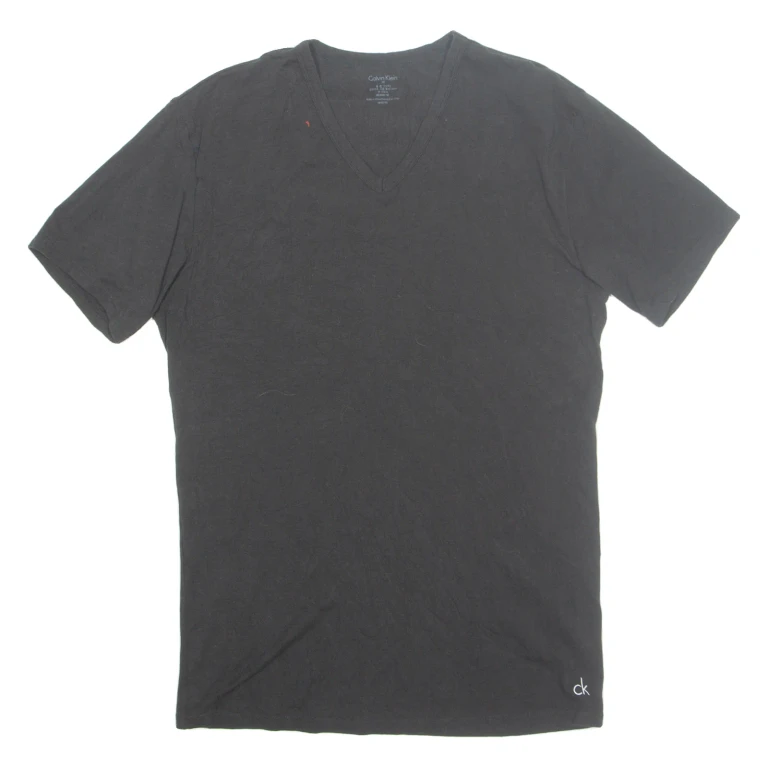 CALVIN KLEIN Mens T-Shirt Black V-Neck M