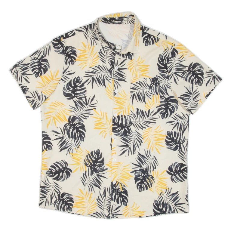 Mens Hawaiian Shirt Yellow Floral L
