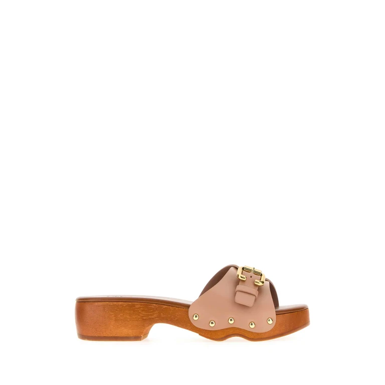 Chloé Powder Pink Leather Jeanette Clogs Blushpink Sandali - Women