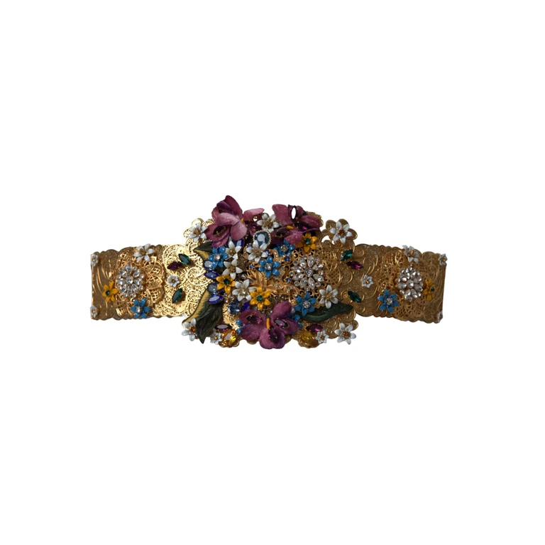 Dolce & Gabbana Multicolor Embellished Floral Crystal Wide Waist Belt - Women