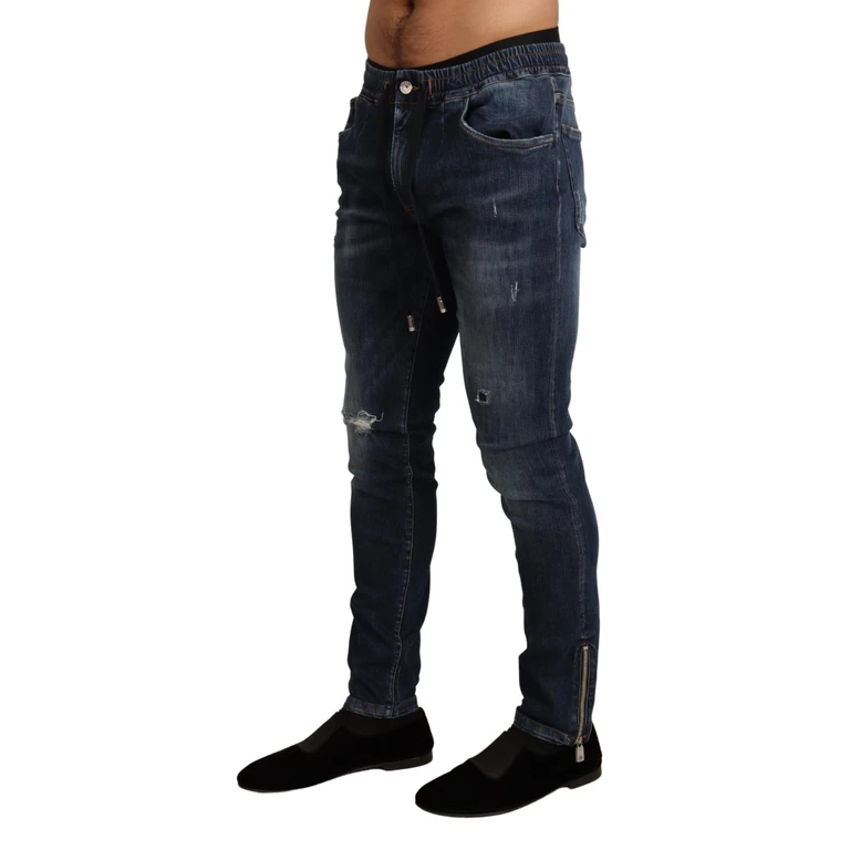 Dolce & Gabbana Blue Cotton Stretch Tattered Denim Jeans Polyester Elastane Clothing - Men