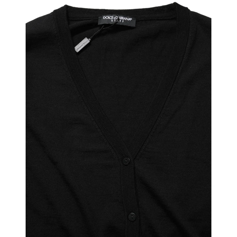 Black Wool Knit Button Cardigan Sweater Virgin Clothing - Women