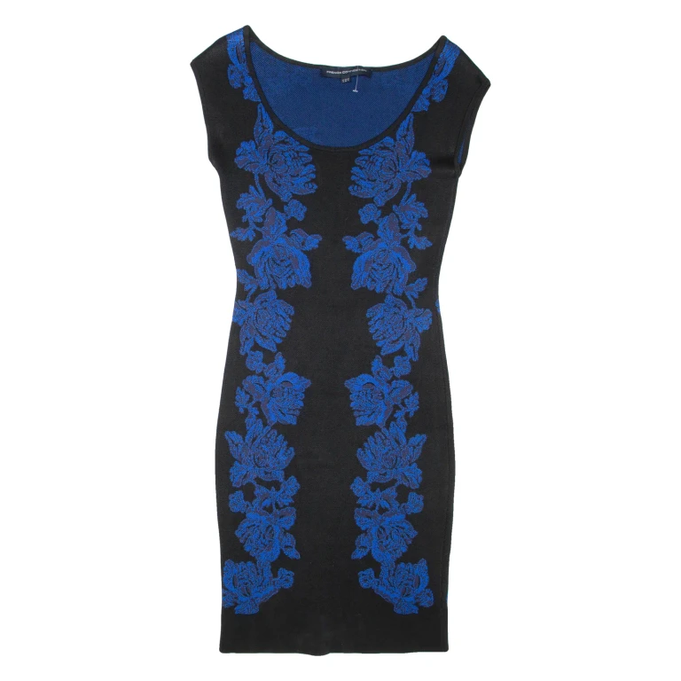 FRENCH CONNECTION Womens Bodycon Dress Blue Viscose Floral Knee Length UK 8