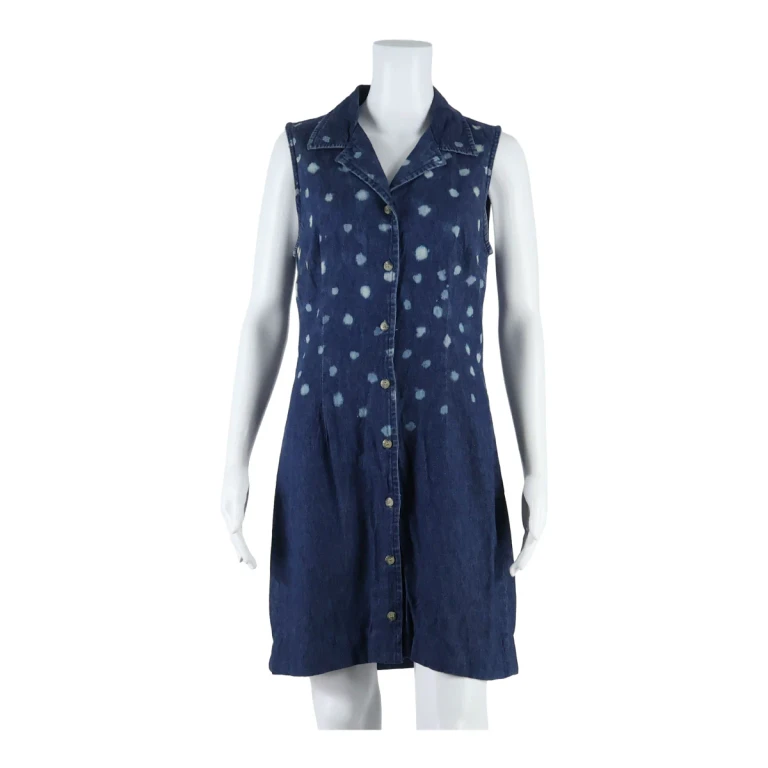 FADED GLORY Womens Shift Dress Blue Denim Spotted Sleeveless Knee Length M