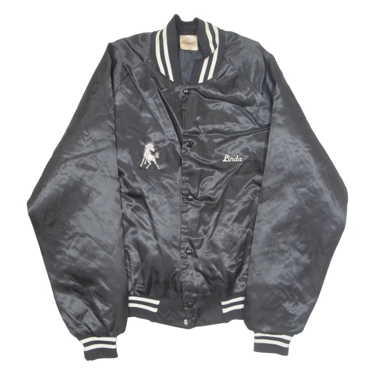 AUBURN Womens Varsity Jacket Black Nylon M