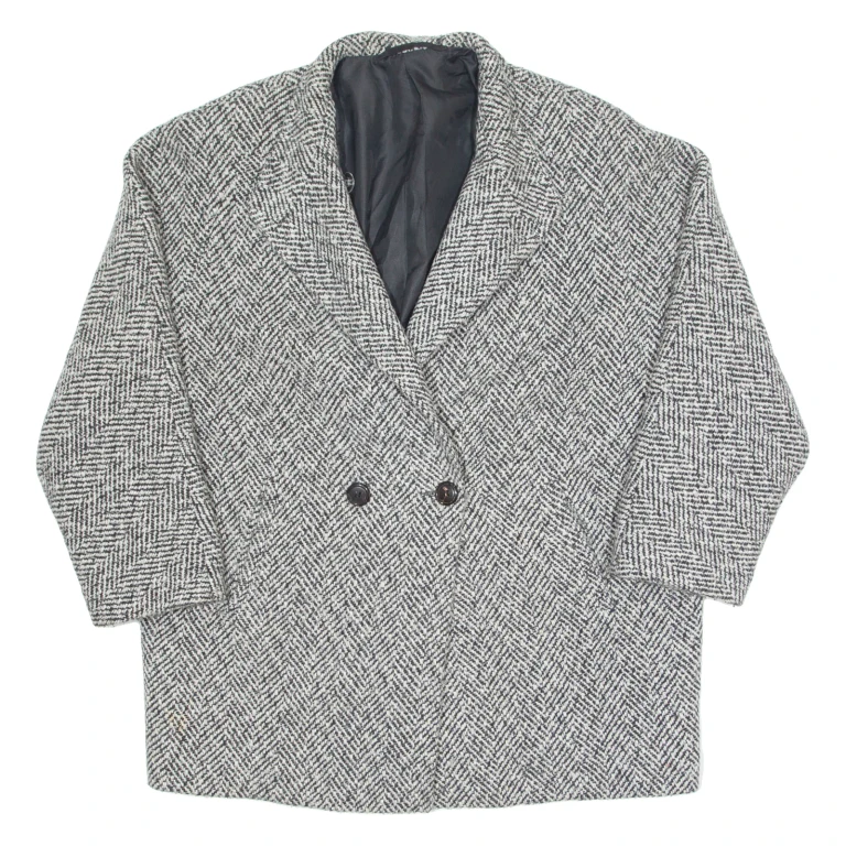 Womens Overcoat Jacket Black Wool 90s Houndstooth UK 20