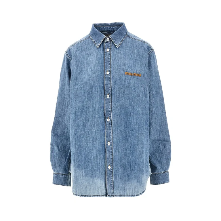 Logo embroidery chambray denim shirt Woman 38