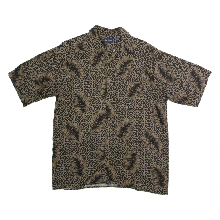 PURITAN Mens Hawaiian Shirt Black Viscose 90s Floral M