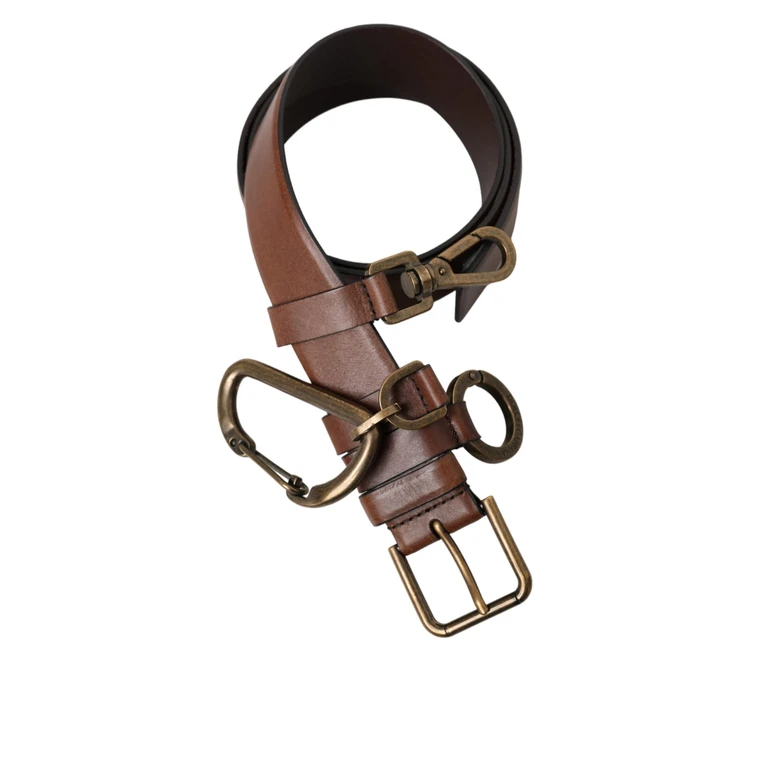 Dolce & Gabbana Brown Calf Leather Gold Metal Buckle Belt Men - Men