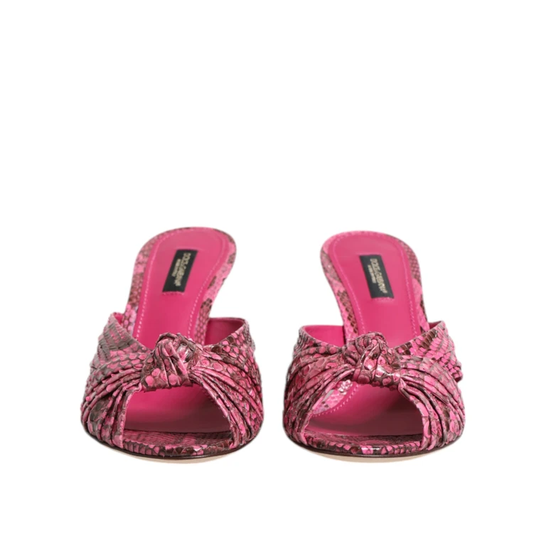 Dolce & Gabbana Pink Leather Heels Slides Sandals Shoes Python - Women