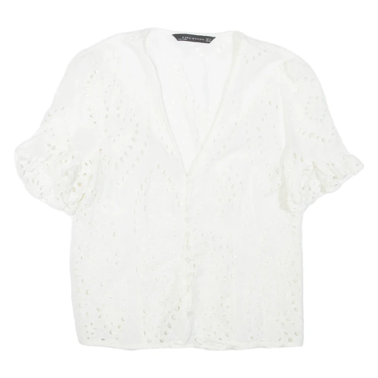 ZARA Womens Blouse White V-Neck M