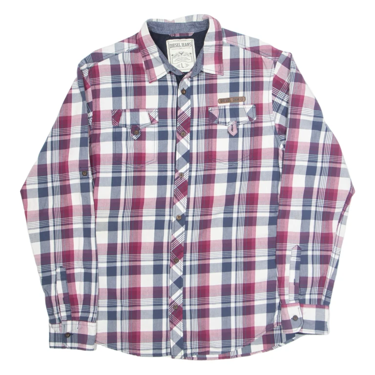 DIESEL Mens Shirt Blue Check Long Sleeve L