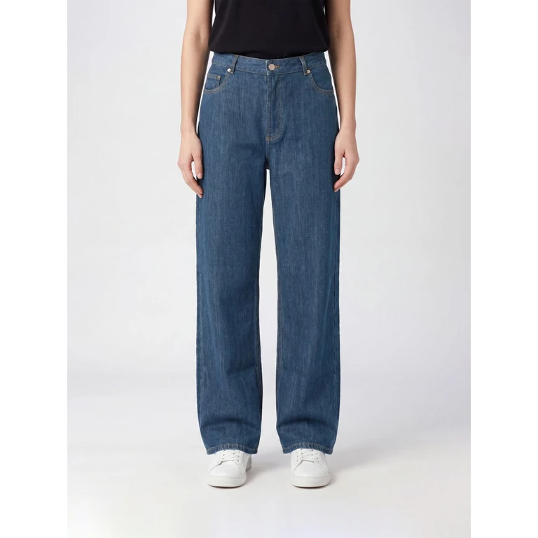 A. P.C. Mid-Rise Wide Leg Jeans in Cotton Denim with Five-Pocket Design (COHPUH09182IAL)
