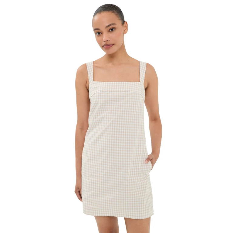 SIMKHAI Sloan Mini Dress Sand Gingham L