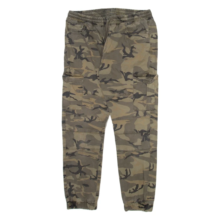 FSBN Camo Cargo Mens Trousers Beige Relaxed Tapered W32 L28