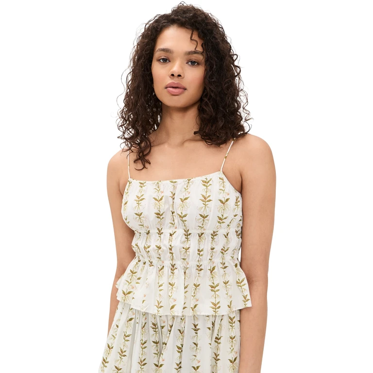 La Maregold Beatrice Top Lily Of The Valley Print Green S