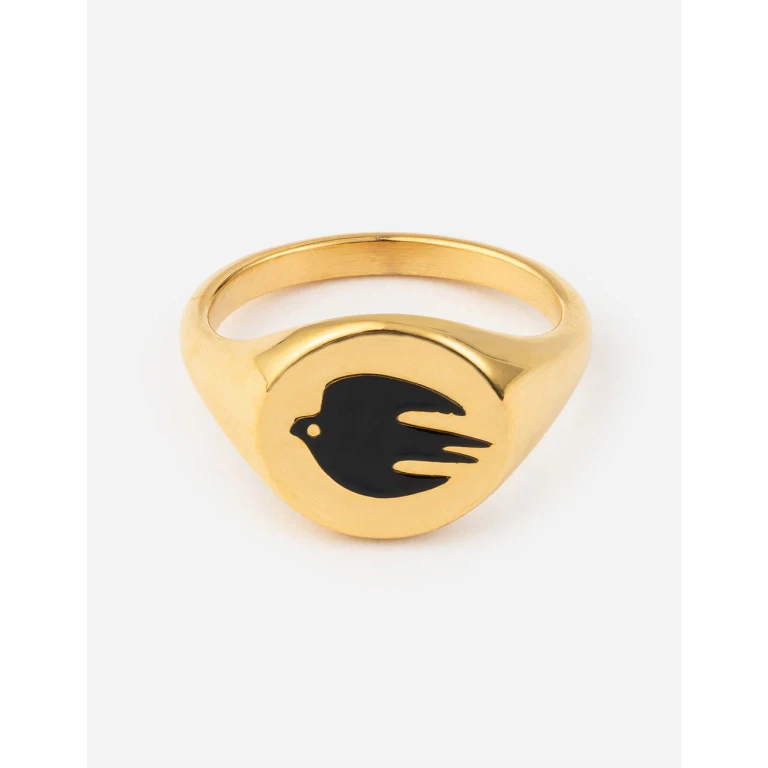 Black Enamel Gold Dove Ring