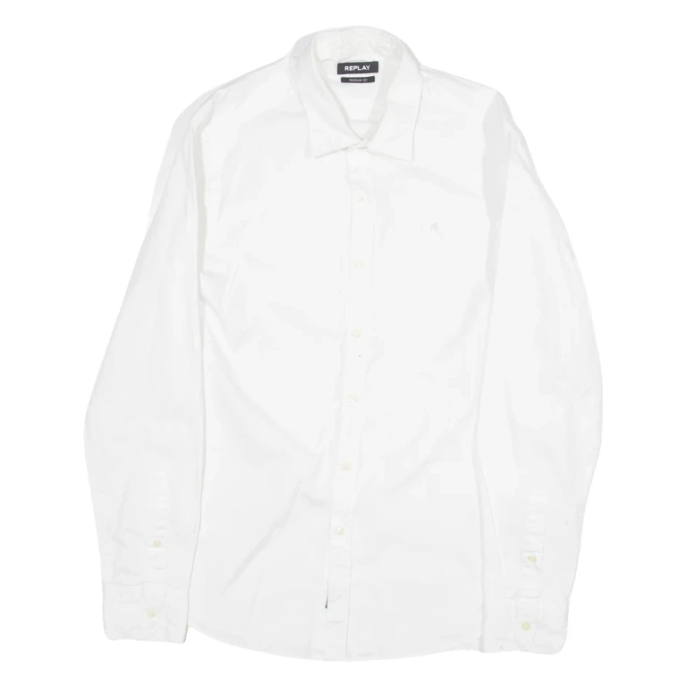 REPLAY Regular Fit Mens Plain Shirt White Long Sleeve M