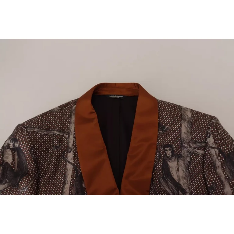 Dolce & Gabbana Bronze Monkey Print Silk Slim Jacket Blazer Clothing - Men