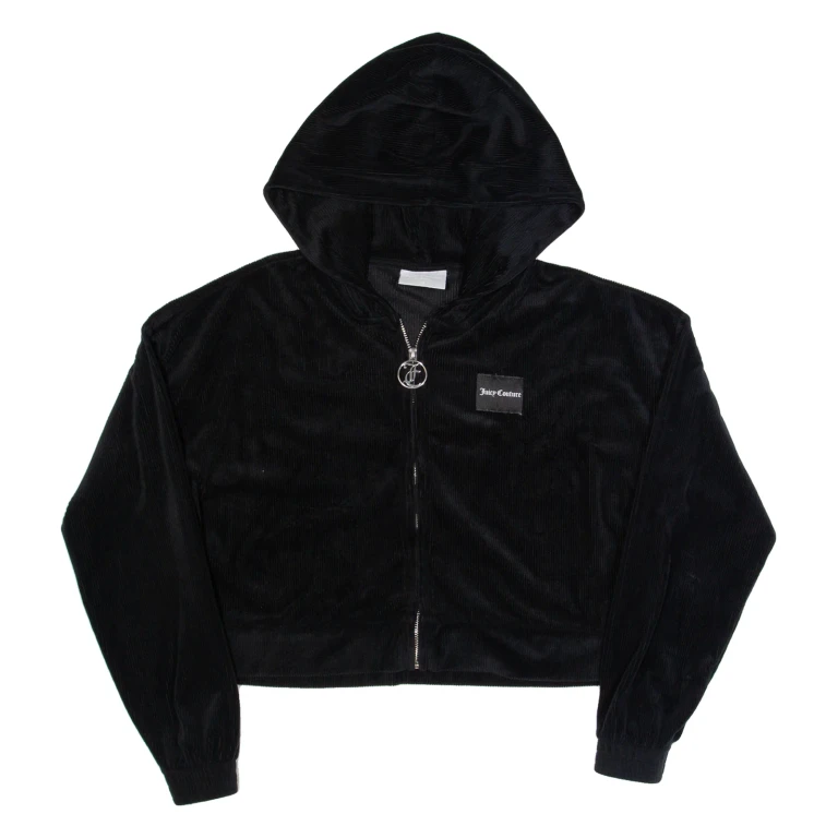 JUICY COUTURE Corduroy Cropped Womens Black Hoodie Full Zip XS