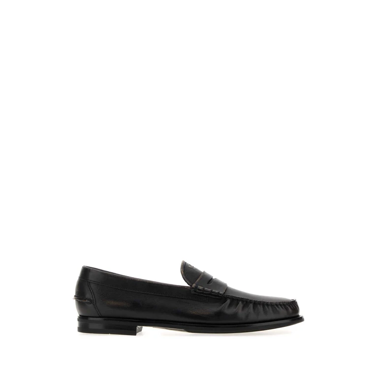Prada Black Leather Loafers Nero+cuoio Mocassini - Men