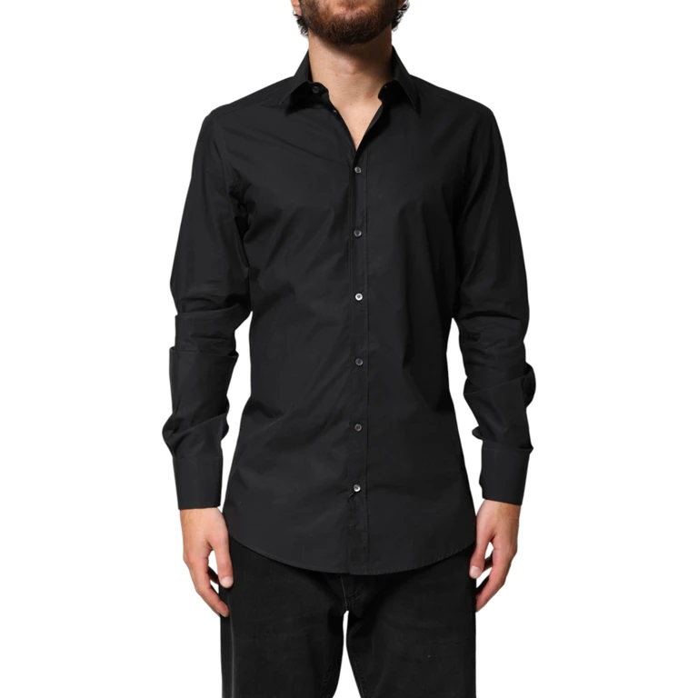 Dolce & Gabbana Black Gold Cotton Men Dress Formal Shirt - Men