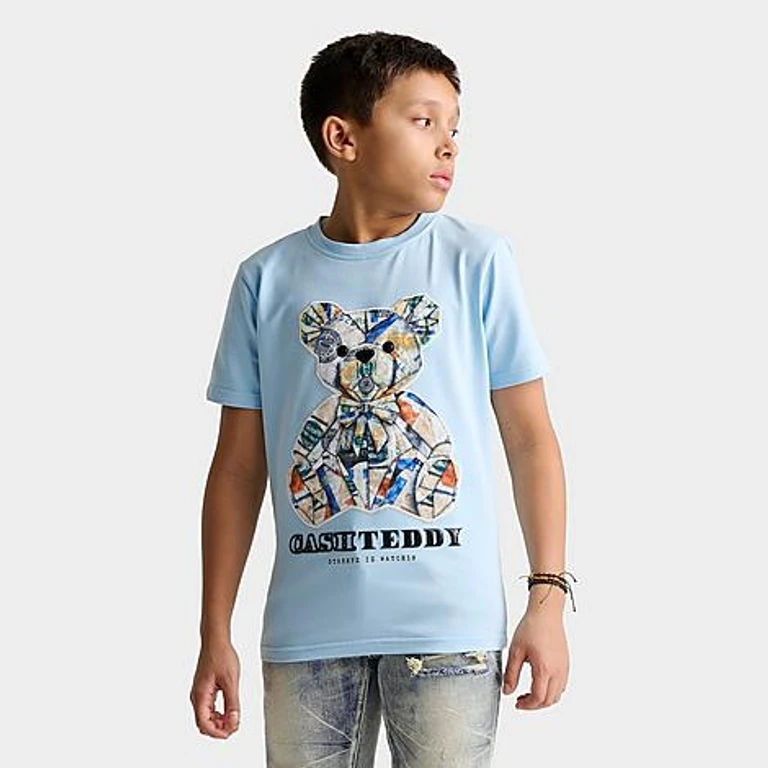 Big Kids Cash Teddy T-Shirt in Blue Size: Small