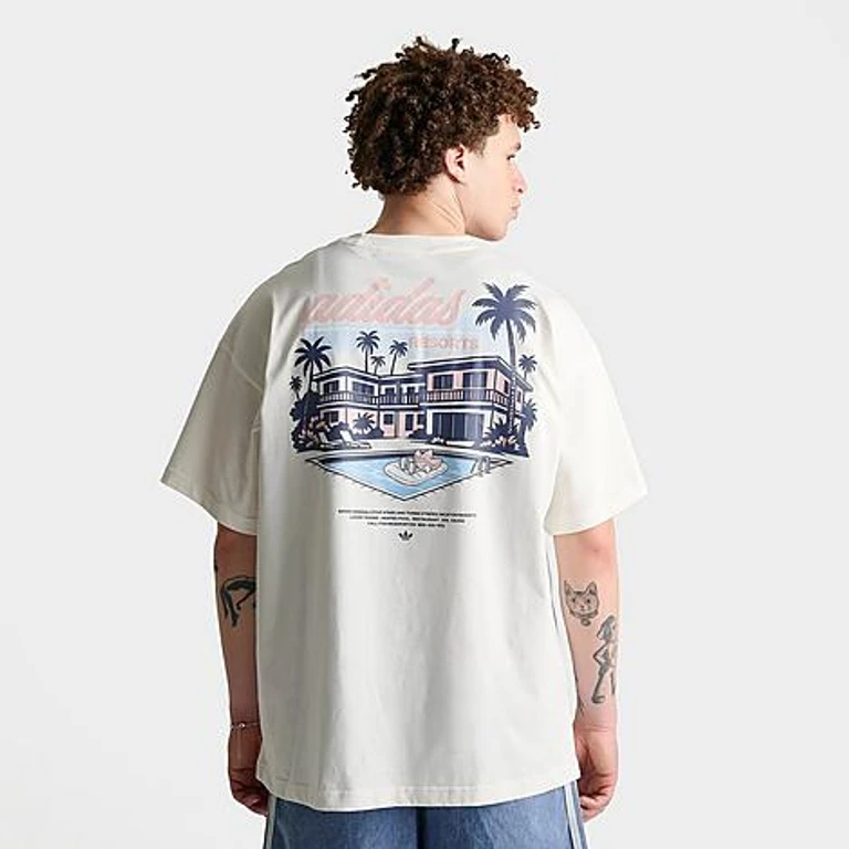 adidas Men's Originals Resort Graphic T-Shirt in Off White Size: Small