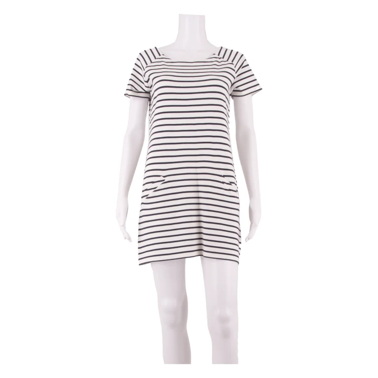WHITE STUFF Womens Shift Dress White Striped Short Sleeve Knee Length UK 10