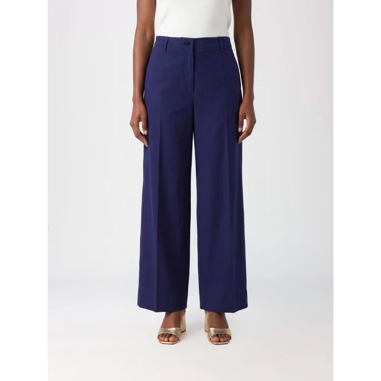 High-Waisted Wide Leg Cotton Trousers with Belt Loops (CC852CO030282)