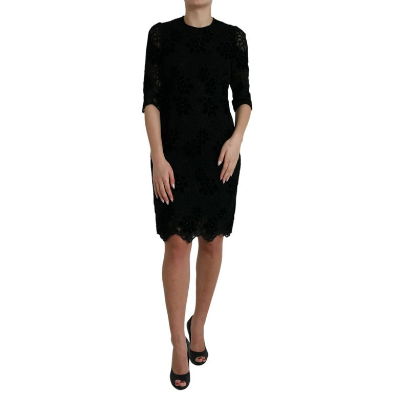 Dolce & Gabbana Black Floral Lace Cotton Bodycon Dress Nylon - Women