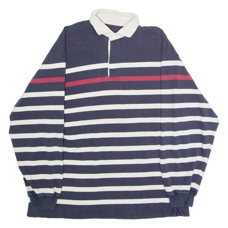 NAUTICA Mens Polo Shirt Blue Striped Long Sleeve XL